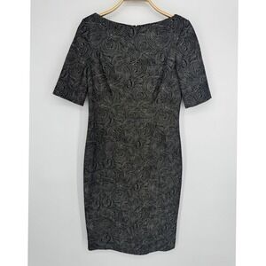 Lela Rose Sheath Dress 8 Black Geometric Swirl Jacquard Textured Knee Length